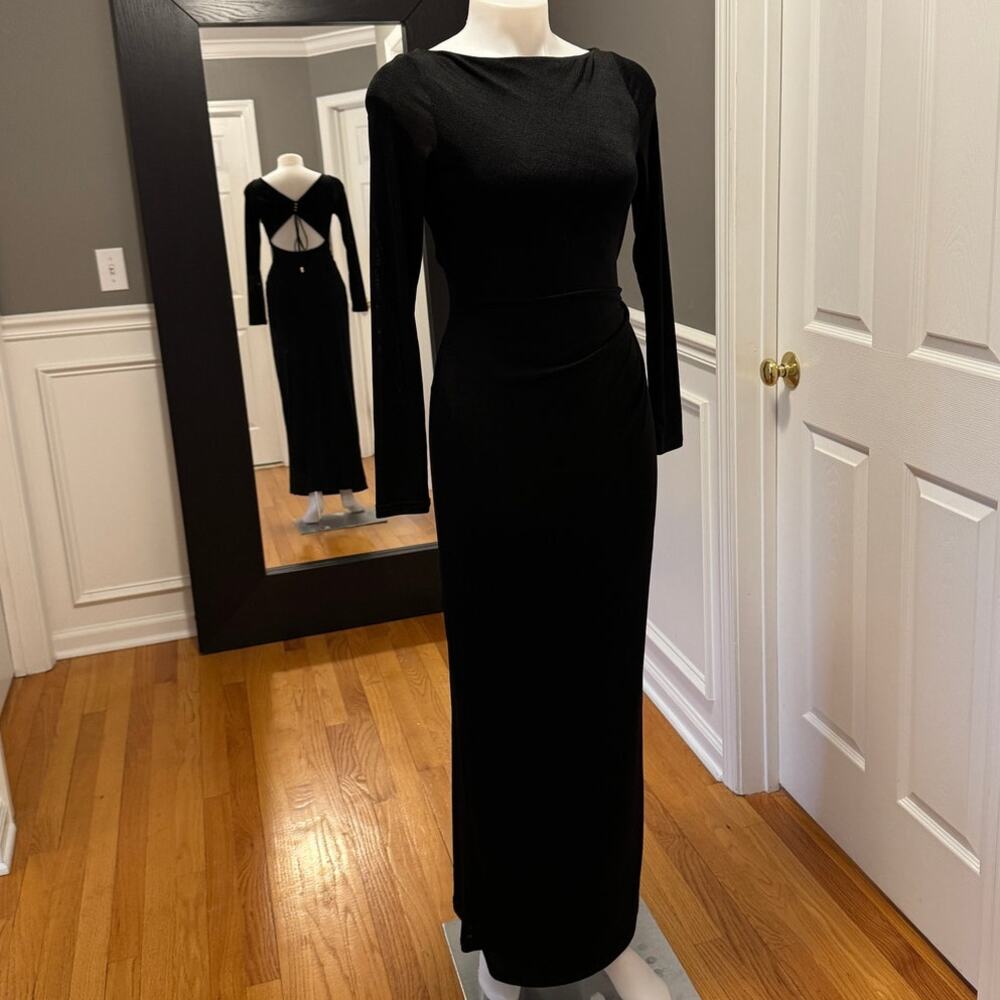Significant Other Bambi Long Sleeve Cut Out Back Ruched Black Maxi Dress Size 4